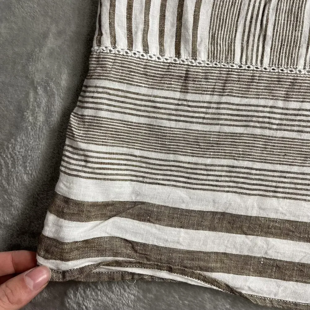 J. Jill Tank Top Womens XS‎ Brown White Striped Linen Tunic Sleeveless Top Boho